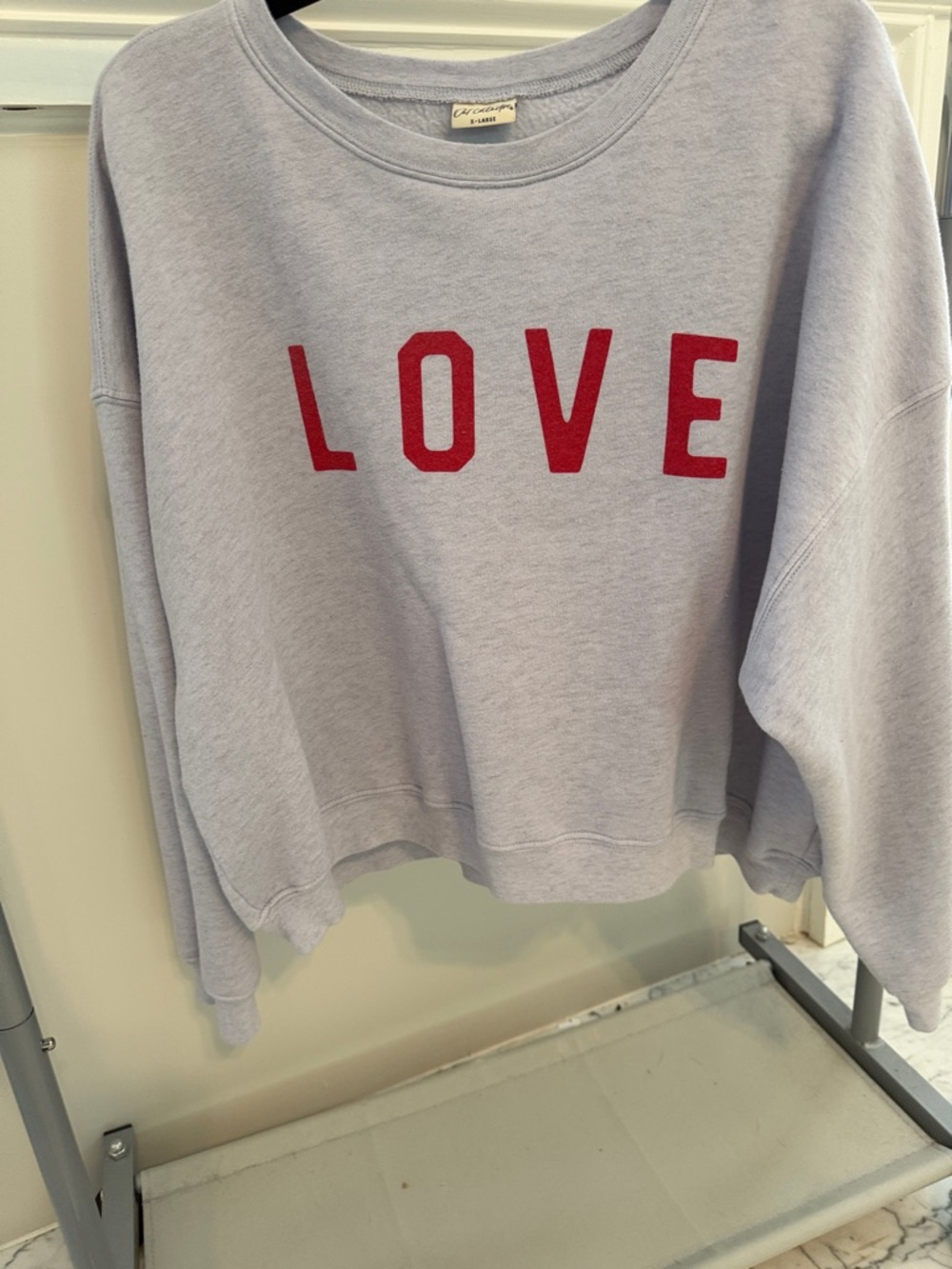 LOVE Graphic Crewneck Sweatshirt - Light Blue with Red Letters